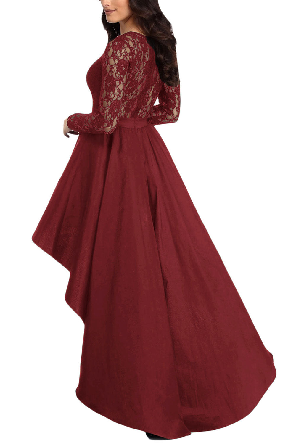 Women Splendid Lace Decorated Long Sleeve Round Neck Appealing Winter Comfortable Party Evening Dress - WD117572