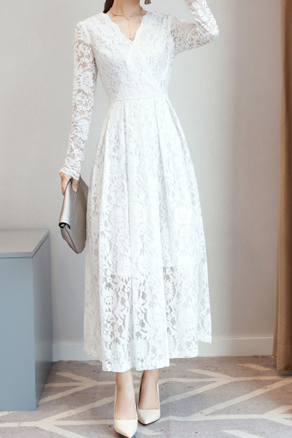 Ketty More Women Lace Decorated Long Sleeve Dress-KMWDC2281