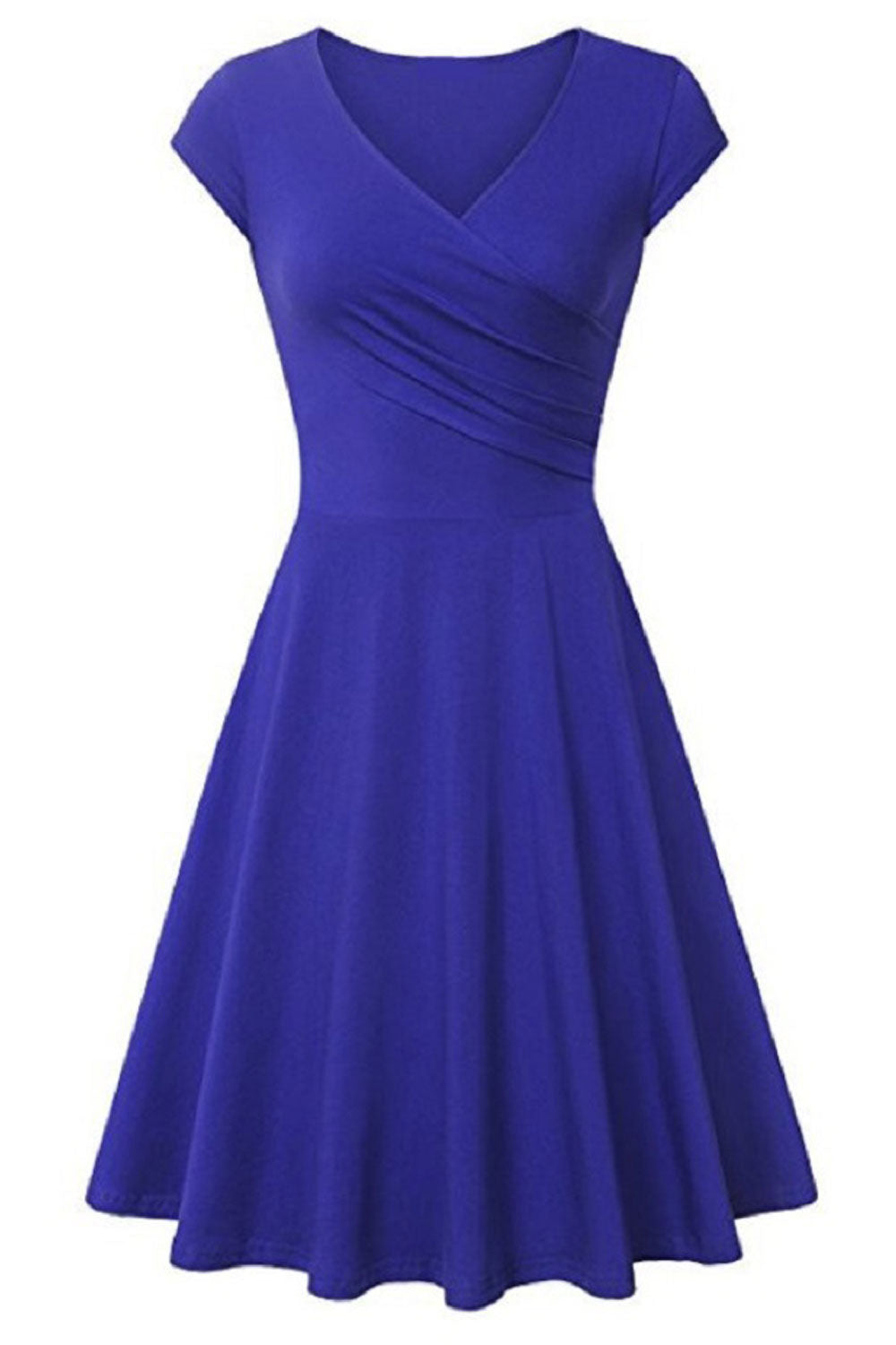 Women Lovely V-Neck Solid Pattern Cap Sleeve Slim Fit Mid-Length A-Line Party Evening Dress - WD117557