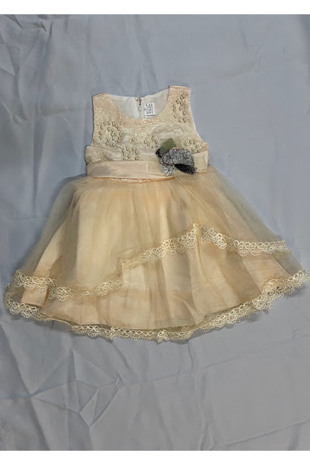 Kids Girls Attractive Beads & Lace Decorated Sleeveless Knoted Waist Appealing Dress - KGD116610