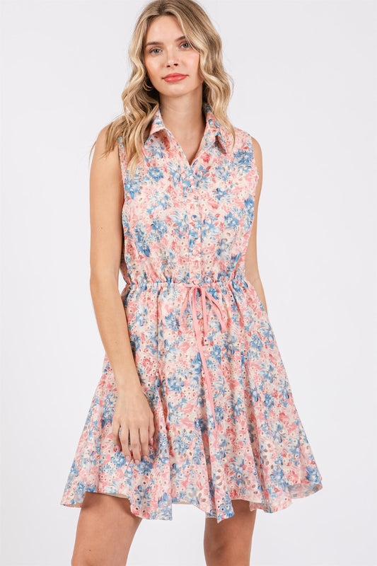 Women's GeeGee Full Size Floral Eyelet Sleeveless Mini Dress