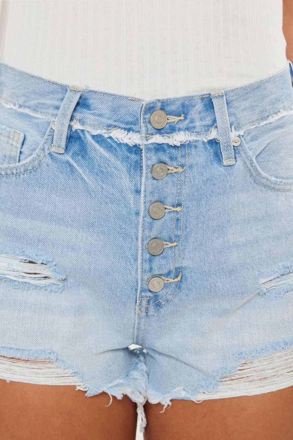 Women's Kancan Distressed Button Fly Denim Shorts