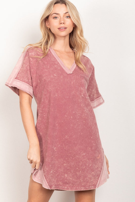 Women's VERY J Short Sleeve V-Neck Tee Dress