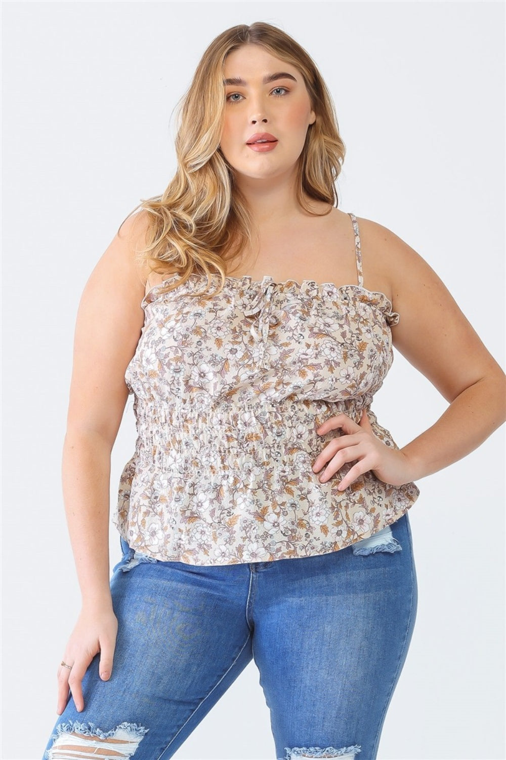 Women's Plus Size Frill Floral Square Neck Cami