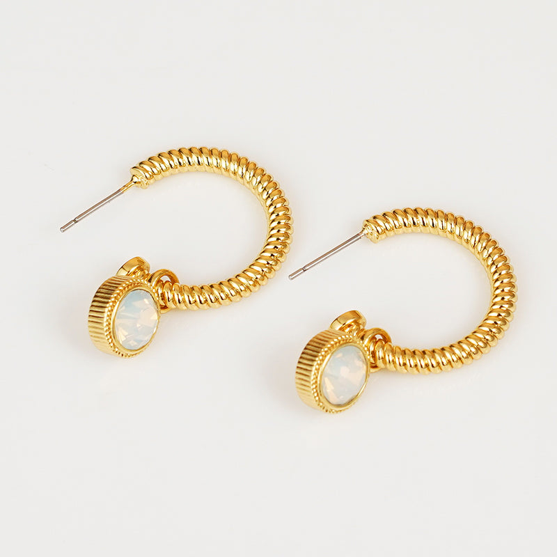 Women's Rope Cat's Eye Stone C-Hoop Earrings