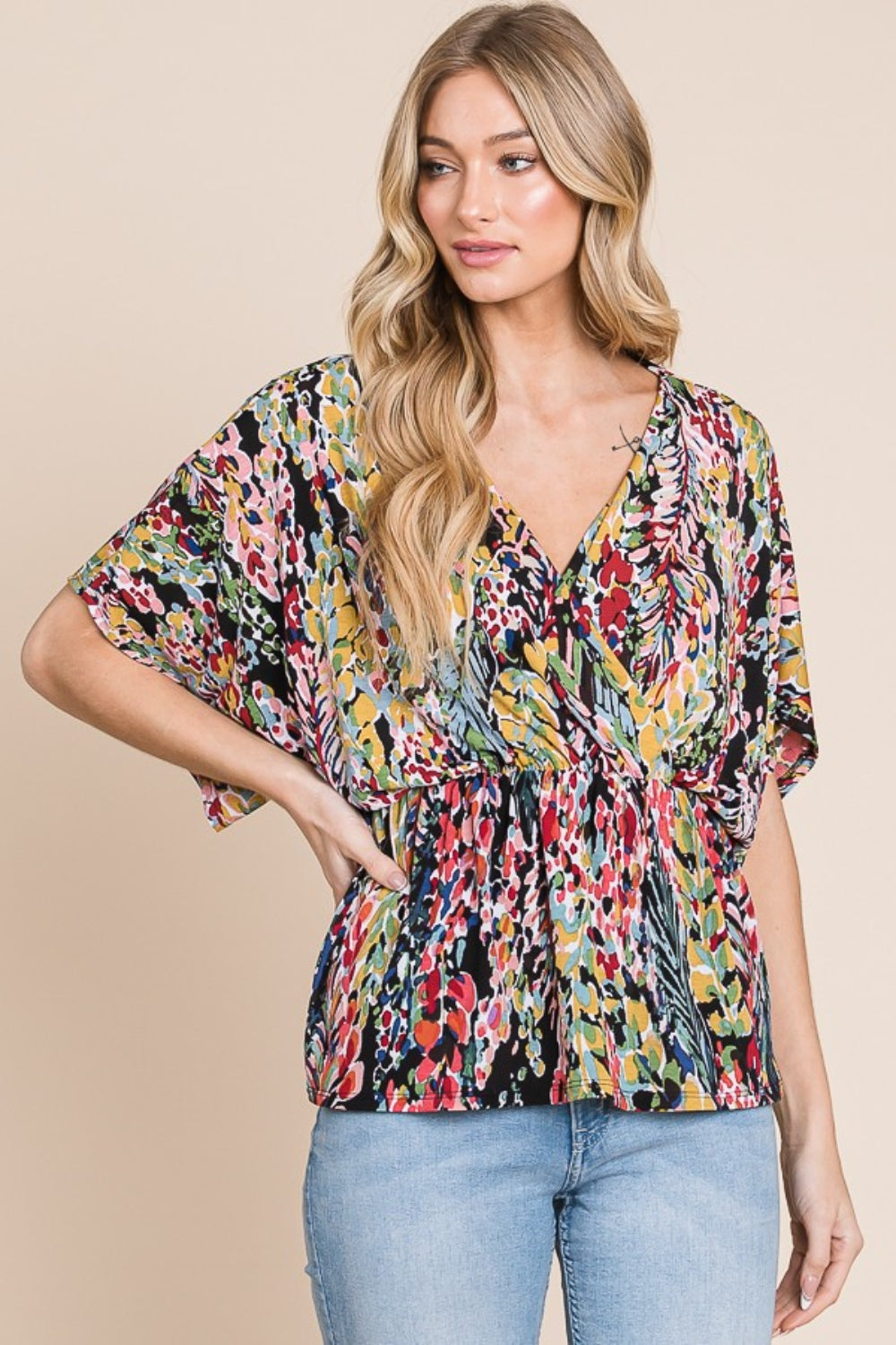 Women's BOMBOM Printed Surplice Peplum Blouse