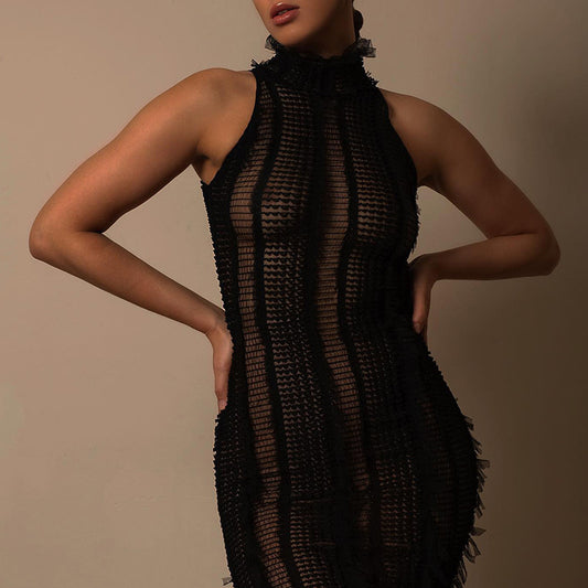 Summer Fashion Wispy See-through Halter Neck Turtleneck Dress