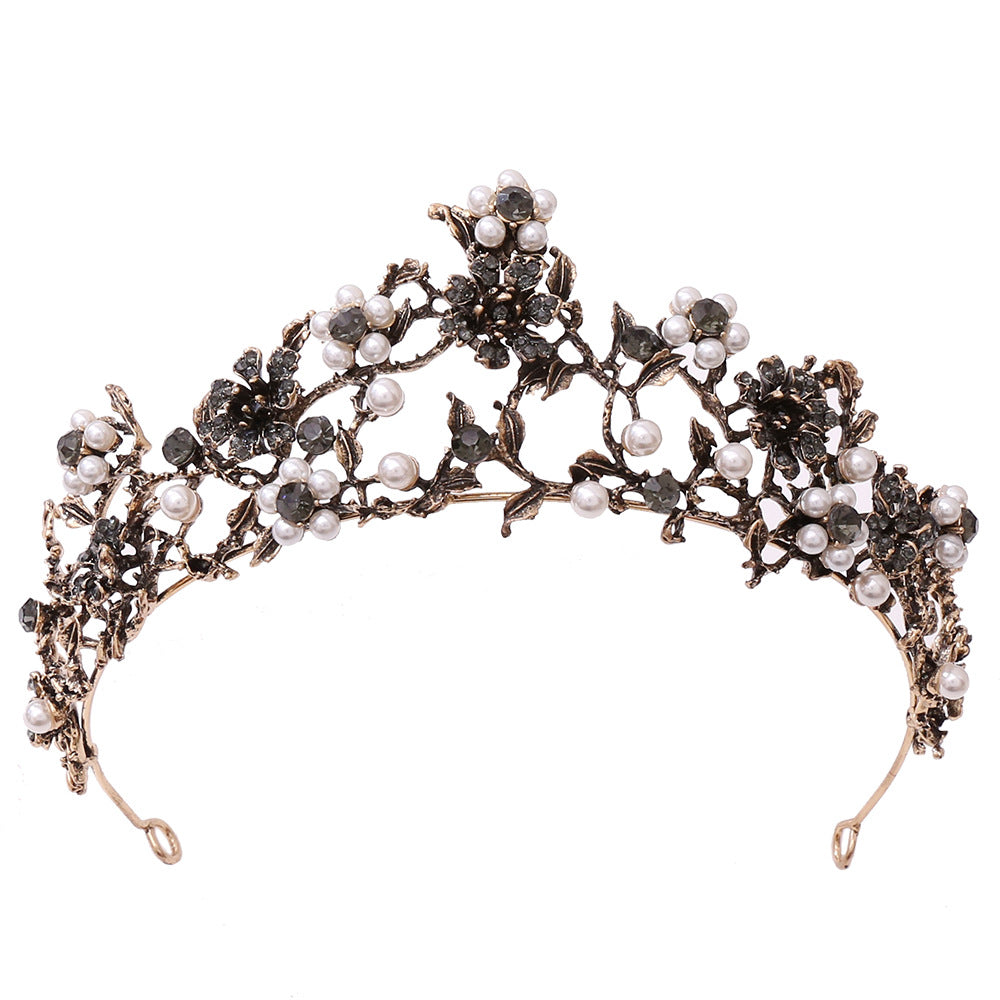 American flowers inlaid with black diamond pearls Baroque bridal crown wedding birthday headband headband accessories