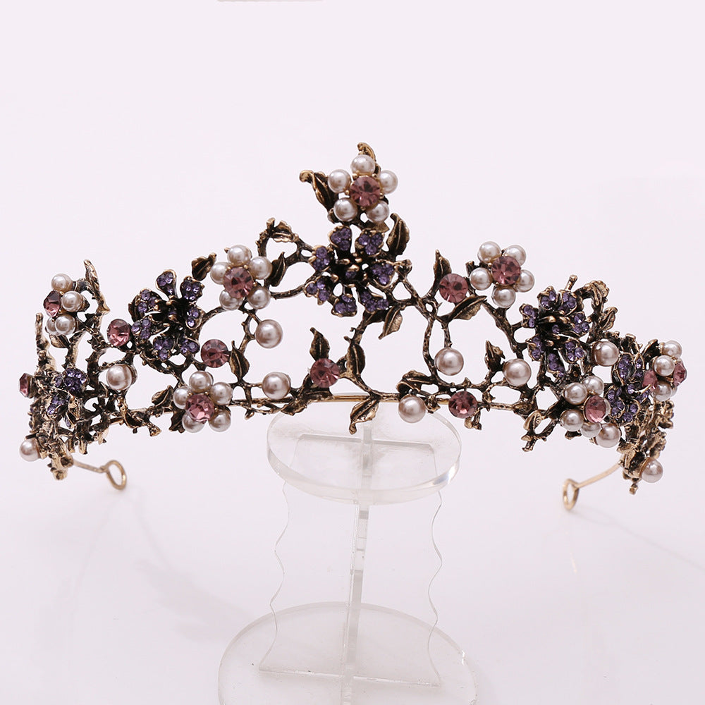 American flowers inlaid with black diamond pearls Baroque bridal crown wedding birthday headband headband accessories