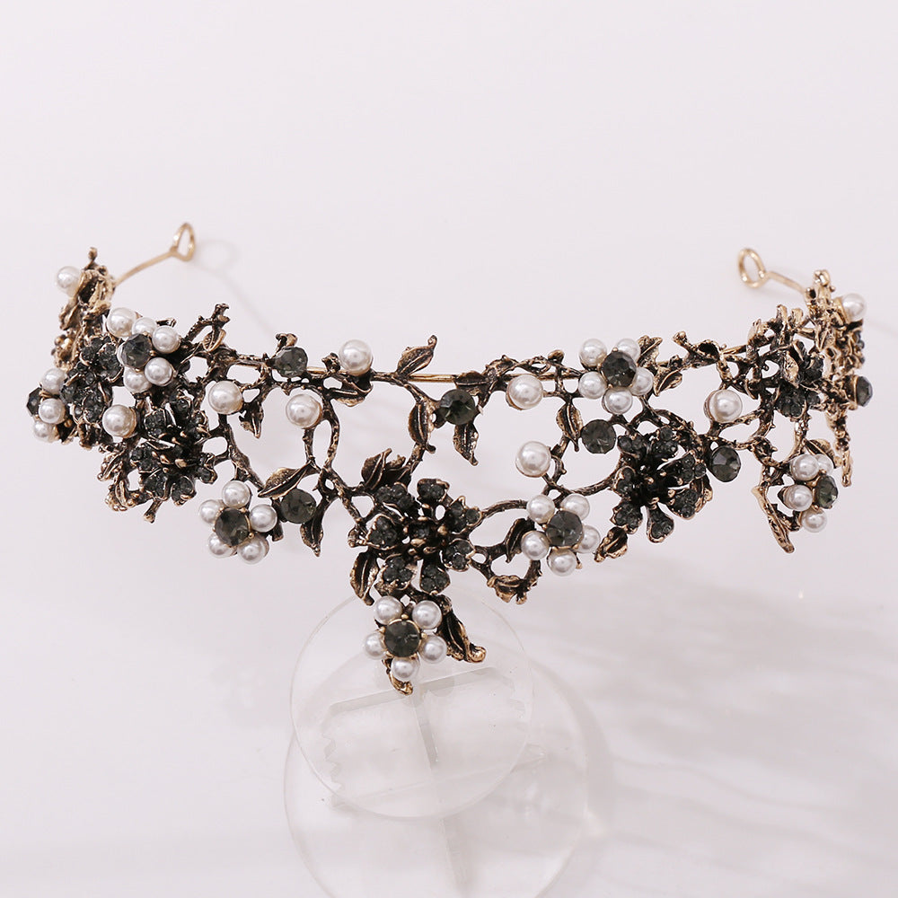 American flowers inlaid with black diamond pearls Baroque bridal crown wedding birthday headband headband accessories