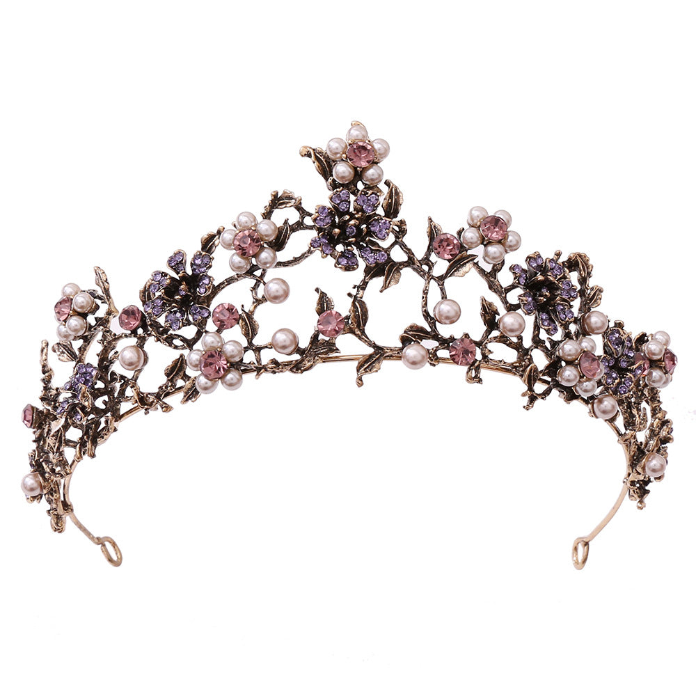 American flowers inlaid with black diamond pearls Baroque bridal crown wedding birthday headband headband accessories