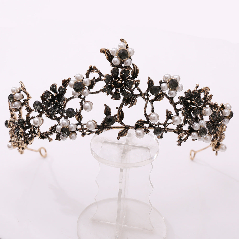 American flowers inlaid with black diamond pearls Baroque bridal crown wedding birthday headband headband accessories