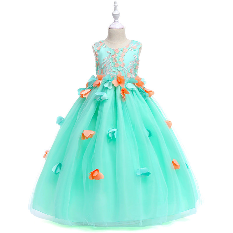 Kids Girls Flower Decorated Embroidered Party Dress - C1062ZBKGD