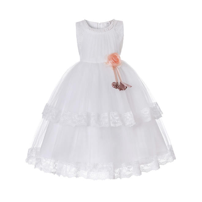 Kids Girls Pearls Flower Waist Birthday Party Dress - C7739KMKGD