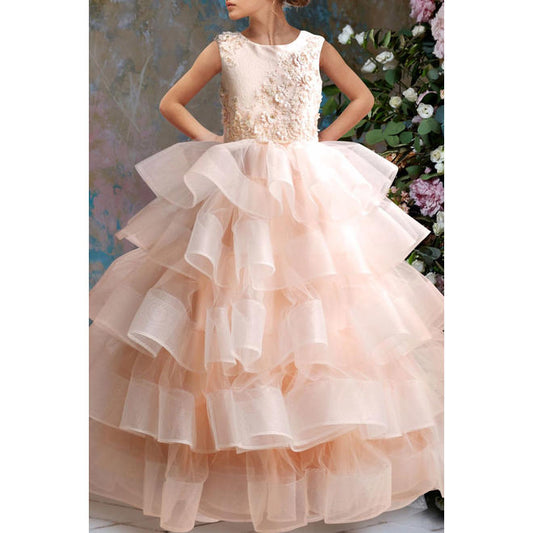 Kids Girls Flower Pettiskirt Sleeveless Wedding Dress - C6016JPKGD