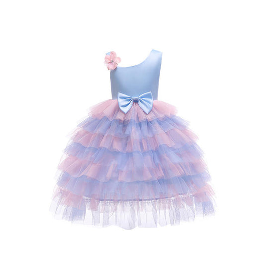 Kids Girls Silk Bow Ruffled Flower Dress - C6128TCKGD