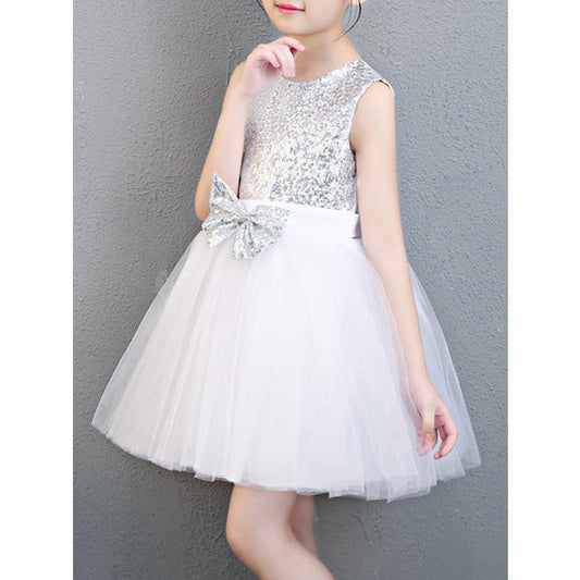 Kids Girls Sequin Decorated Waist Bow Fancy Dress - C3989ZWKGD