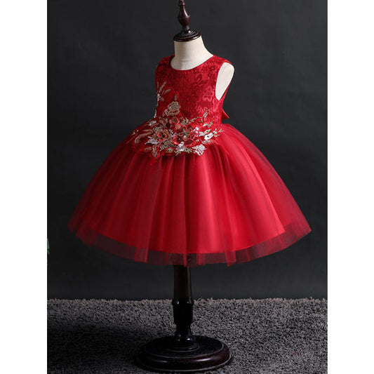 Kids Girls Flower Lace Decorated Ball Gown Dress - C10399ZWKGD