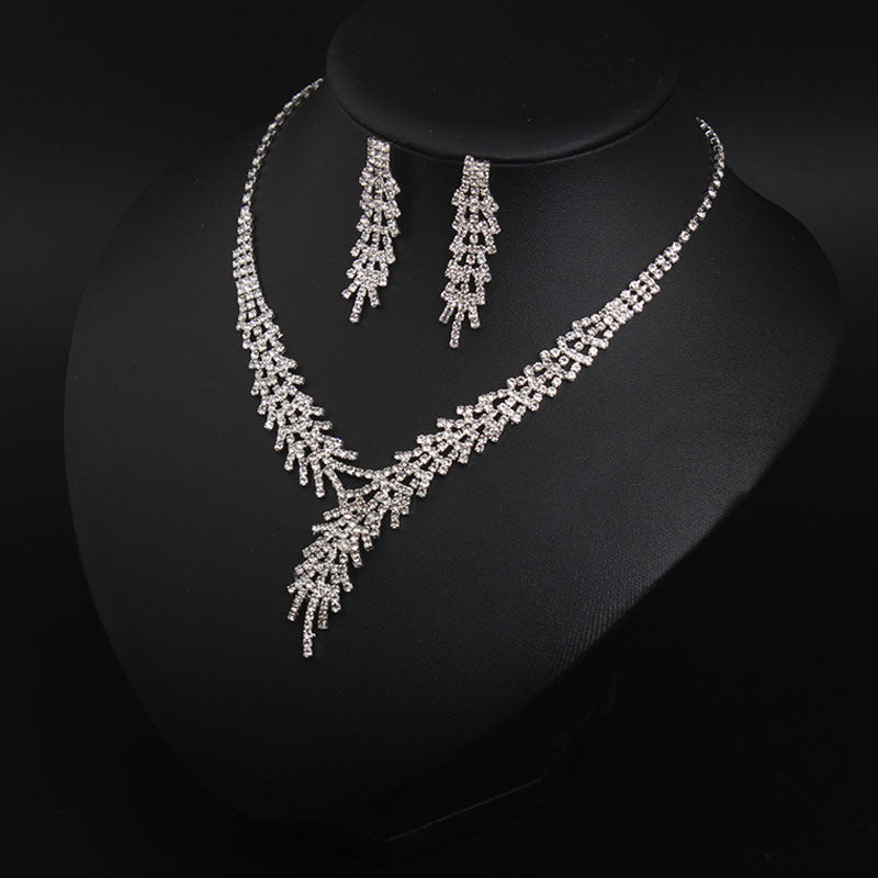 Rhinestone necklace earrings set dress wedding banquet female accessories