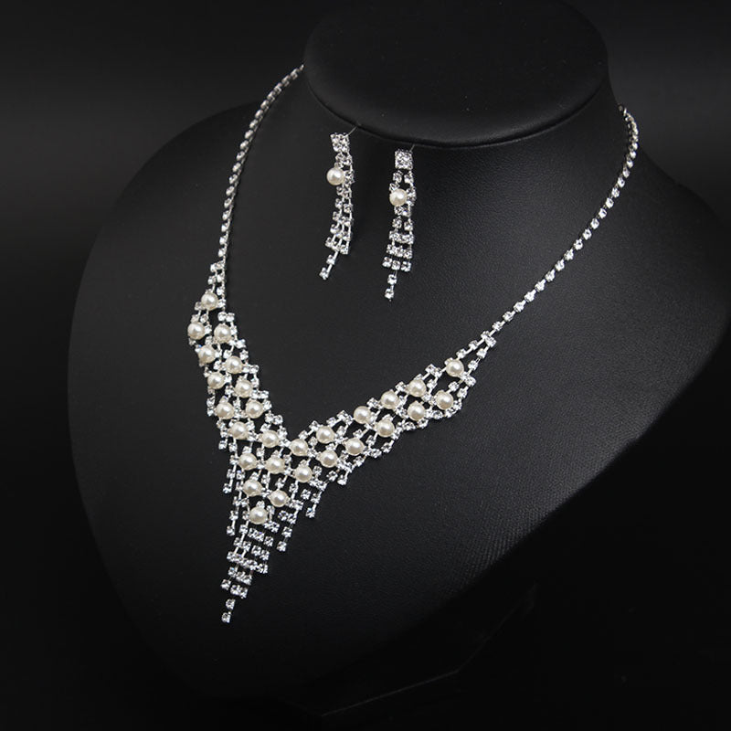 Wedding Jewellery Silver Pearl Bridal Necklace Earrings Set Crystal Bridal Jewellery Set for Women