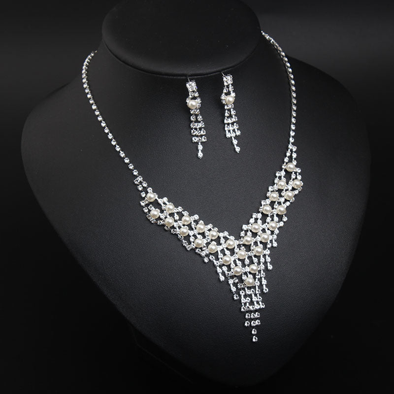 Wedding Jewellery Silver Pearl Bridal Necklace Earrings Set Crystal Bridal Jewellery Set for Women