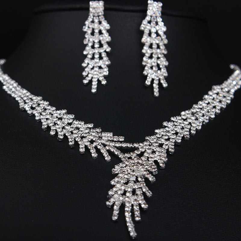 Rhinestone necklace earrings set dress wedding banquet female accessories