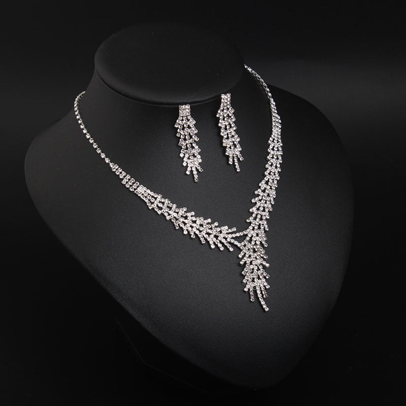 Rhinestone necklace earrings set dress wedding banquet female accessories