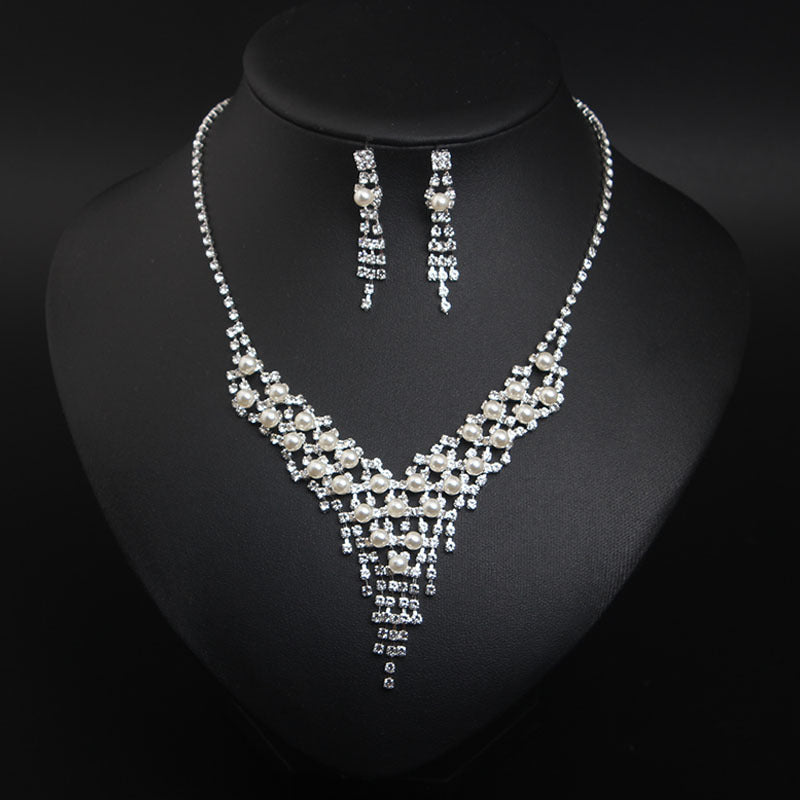 Wedding Jewellery Silver Pearl Bridal Necklace Earrings Set Crystal Bridal Jewellery Set for Women