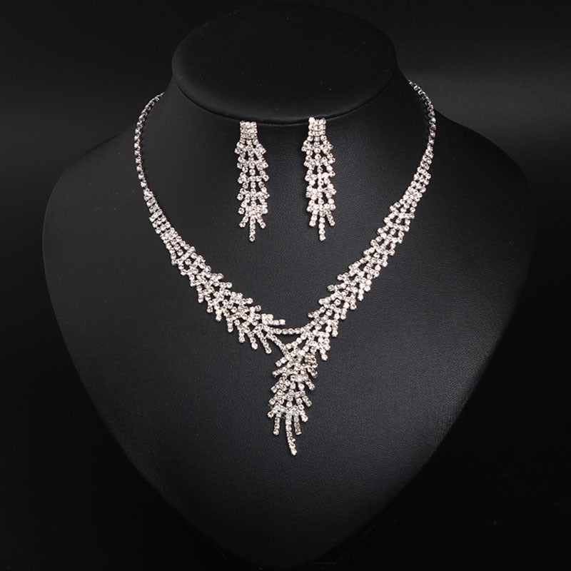 Rhinestone necklace earrings set dress wedding banquet female accessories