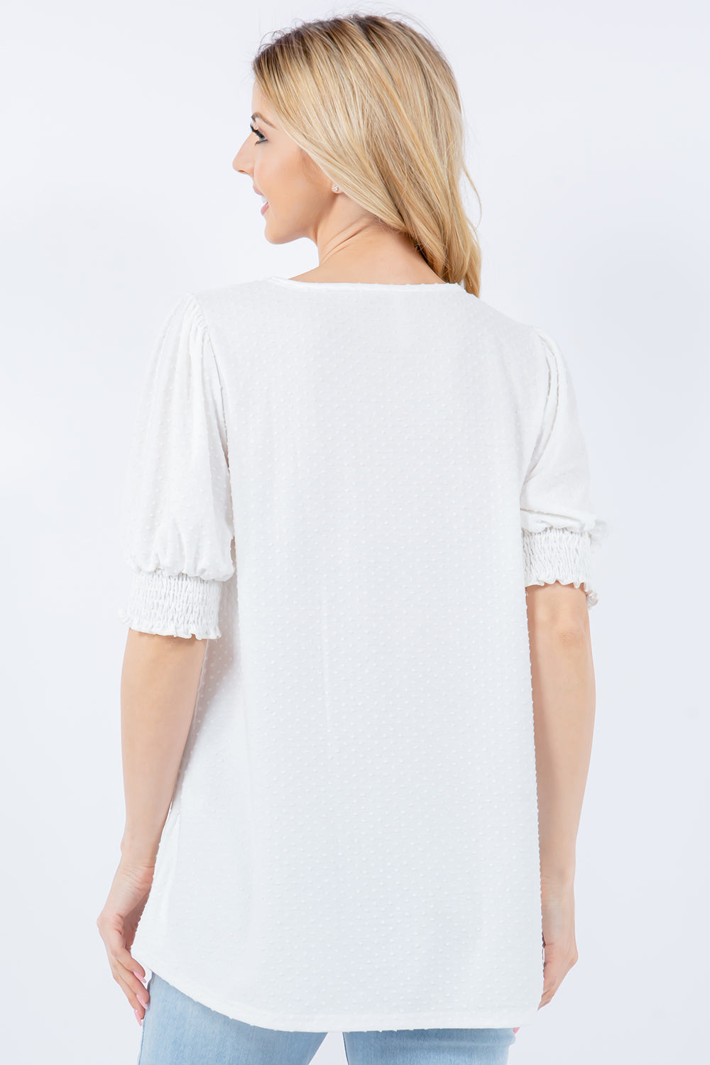 Women's Celeste Full Size Swiss Dot Puff Sleeve Top