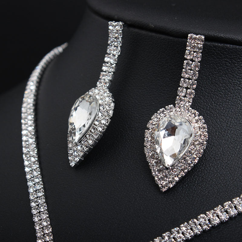 Luxury Glitter Rhinestone Necklace Earrings Sets for Wedding Party Brida Dress Accessories Eardrop Choker Ladies Gifts