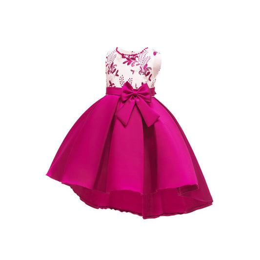 Kids Girls Embroidered Bow Waist Irregular Dress - C12392KMKGD