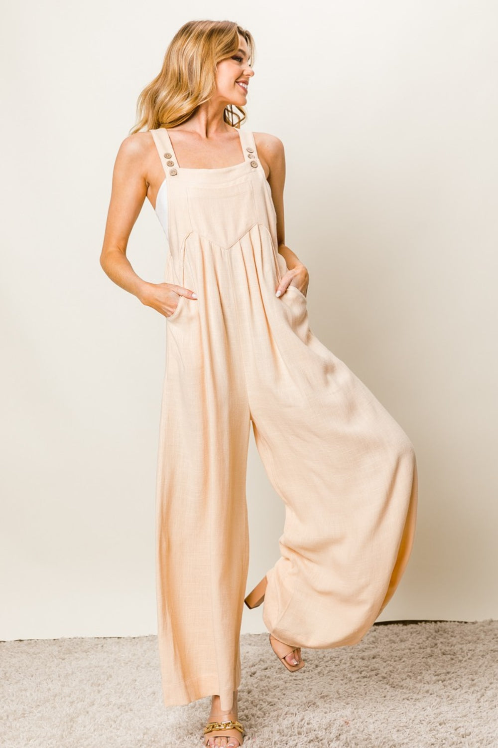 Women's BiBi Texture Sleeveless Wide Leg Jumpsuit