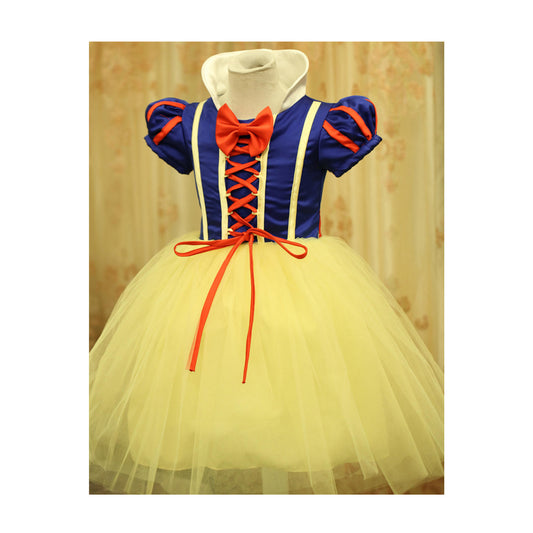 Kids Girls Short Sleeve Thin Mesh Skirt Bow Attached Neck Lovely Snow White Halloween Dress - GHC53514