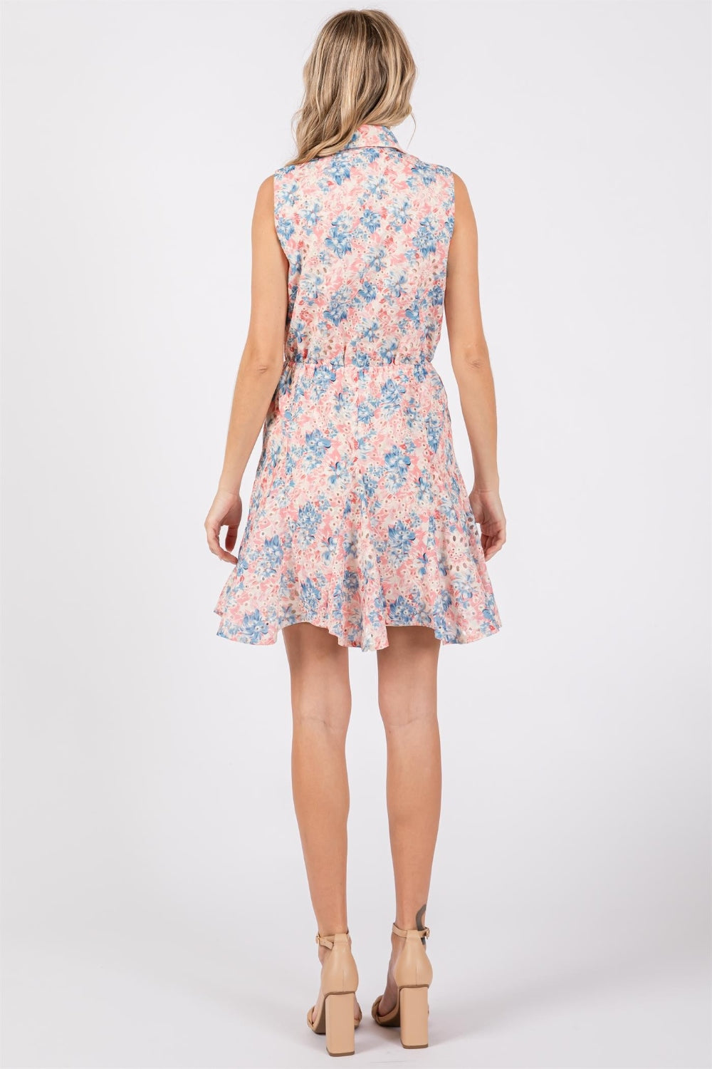 Women's GeeGee Full Size Floral Eyelet Sleeveless Mini Dress