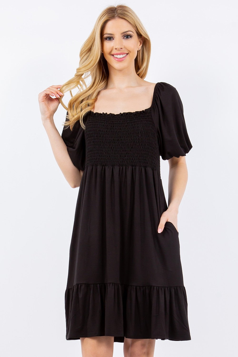 Women's Celeste Full Size Ruffle Hem Short Sleeve Smocked Dress