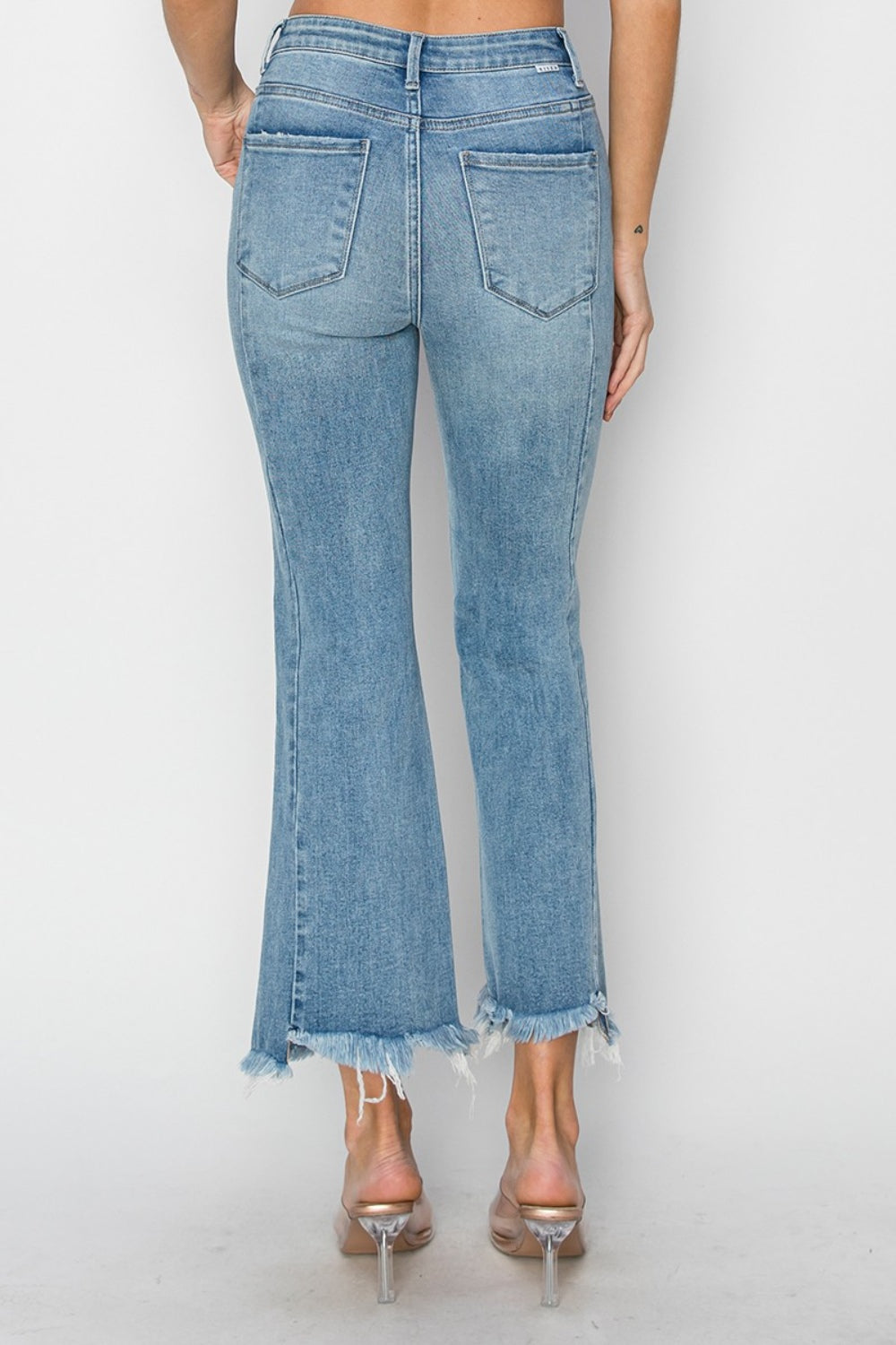 Women's RISEN Full Size High Rise Frayed Hem Flare Jeans