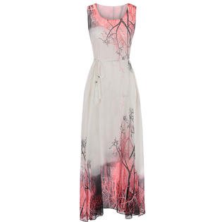 Women Lightweight Printed Style Round Neck Casual Chiffon Dress - C2096UD