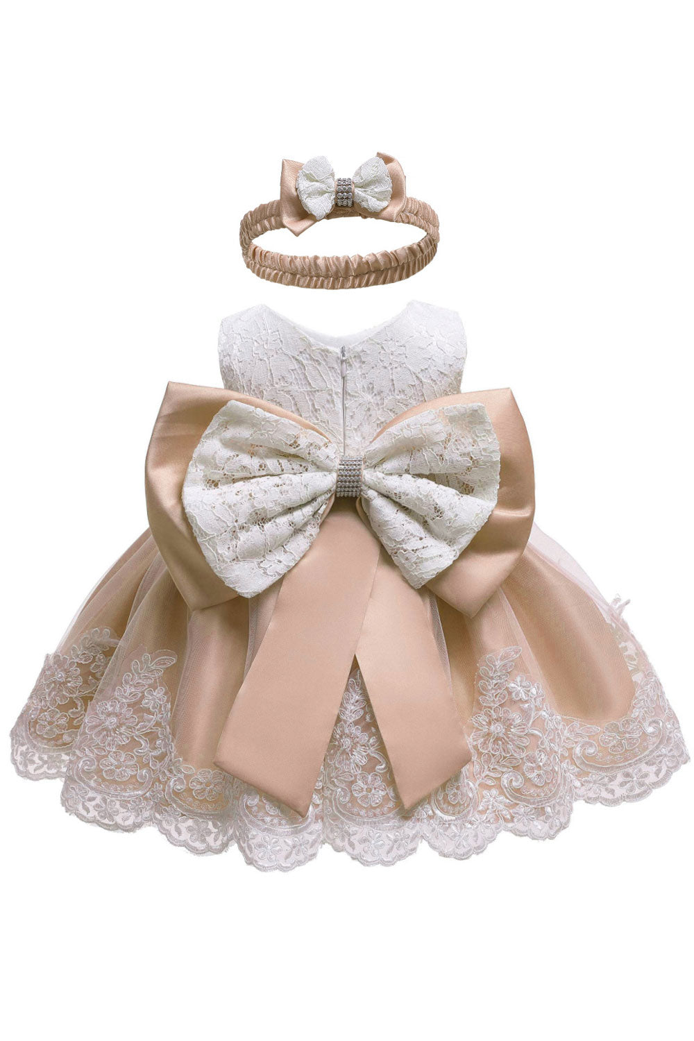 Toddler Baby Girls Big Front Bow Lace Dress - IBGDC41001