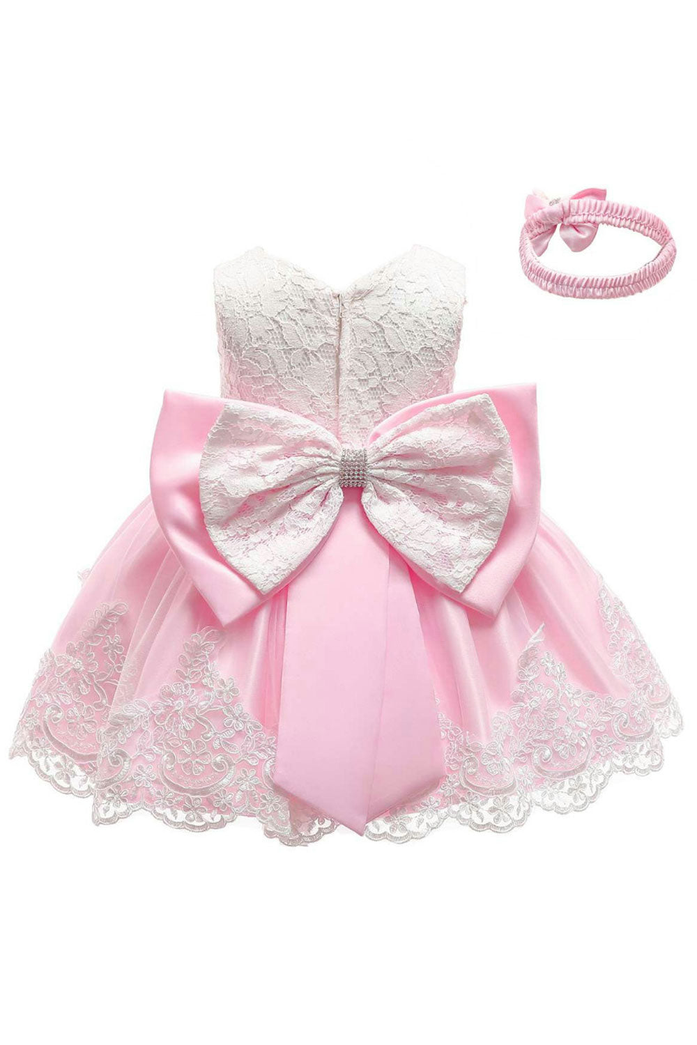 Toddler Baby Girls Big Front Bow Lace Dress - IBGDC41001