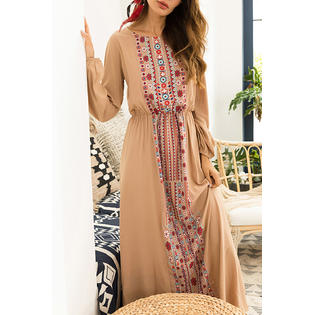 Women Embroidered Front Long Sleeve Dress - C12773JPD