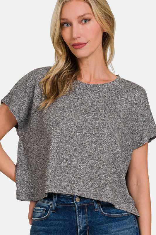 Women's Zenana Short Sleeve Round Neck Cropped T-Shirt