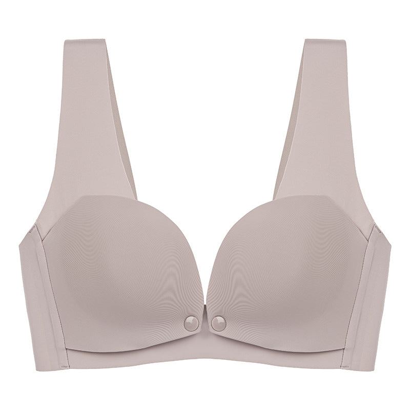 One-piece seamless maternity nursing bra push-up postpartum breastfeeding anti-sagging vest style front button bra thin section