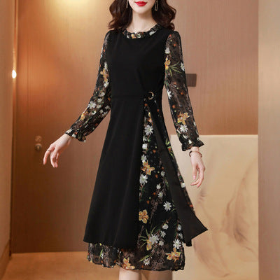 Ketty More Women Beautiful Flower Printed Long Sleeve Knee Length Dress-KMWDC5872