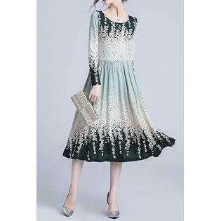 Women Spectacular Printed Pattern Long Sleeve Round Neck Short Easily Wearable Evening Party Dress - C2201KMD