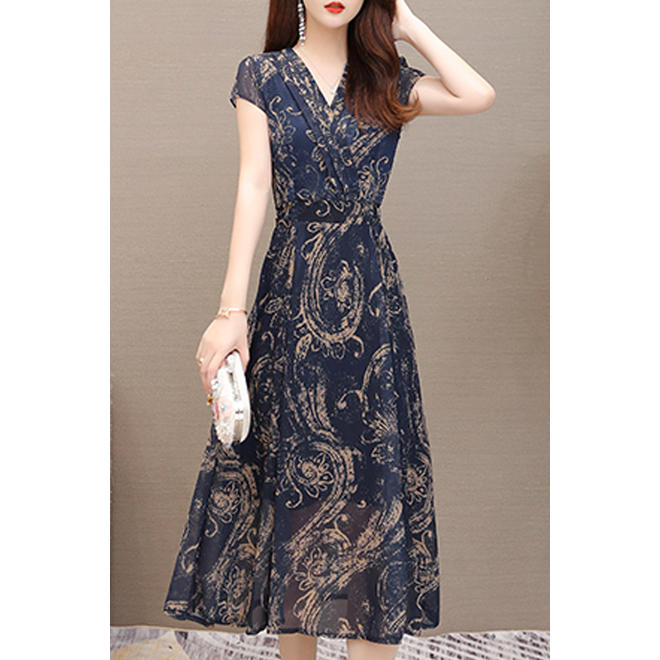 Women Chiffon Printed Lightweight Summer Dress - C14116