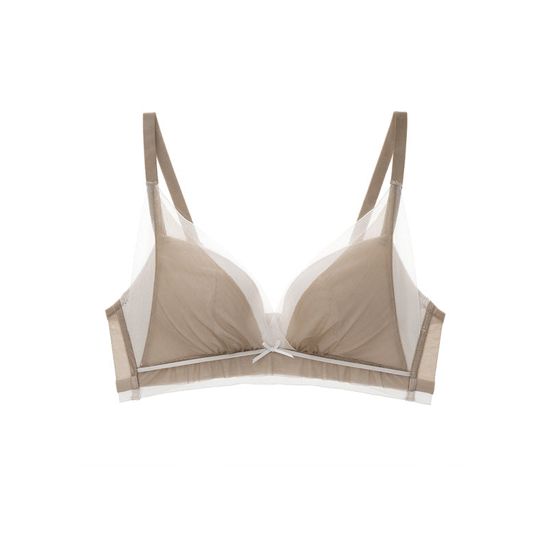 Rimless bra for women medium-thick, light and soft, sexy mesh silk modal lining gathered bra