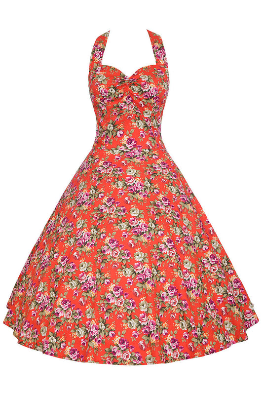 Women Lovely Halter Neck Sleeveless Floral Printed Comfy & Restful Summer Swing Dress - WD117676