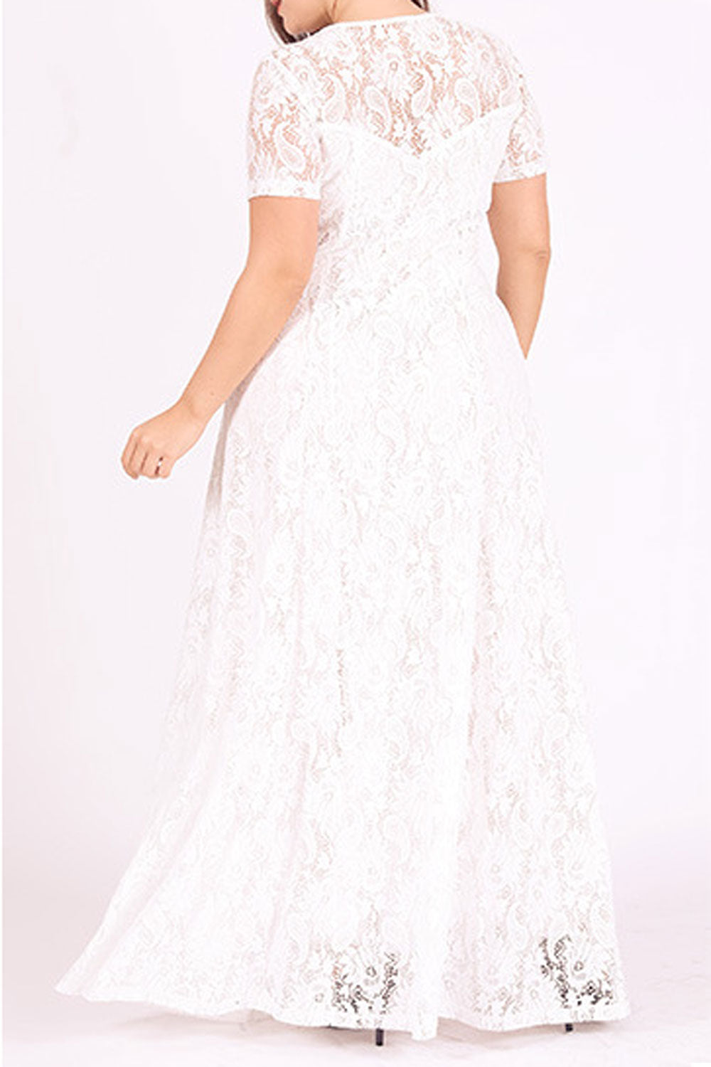 Women Plus Flower Lace Floor Length Dress - C12728ZWD