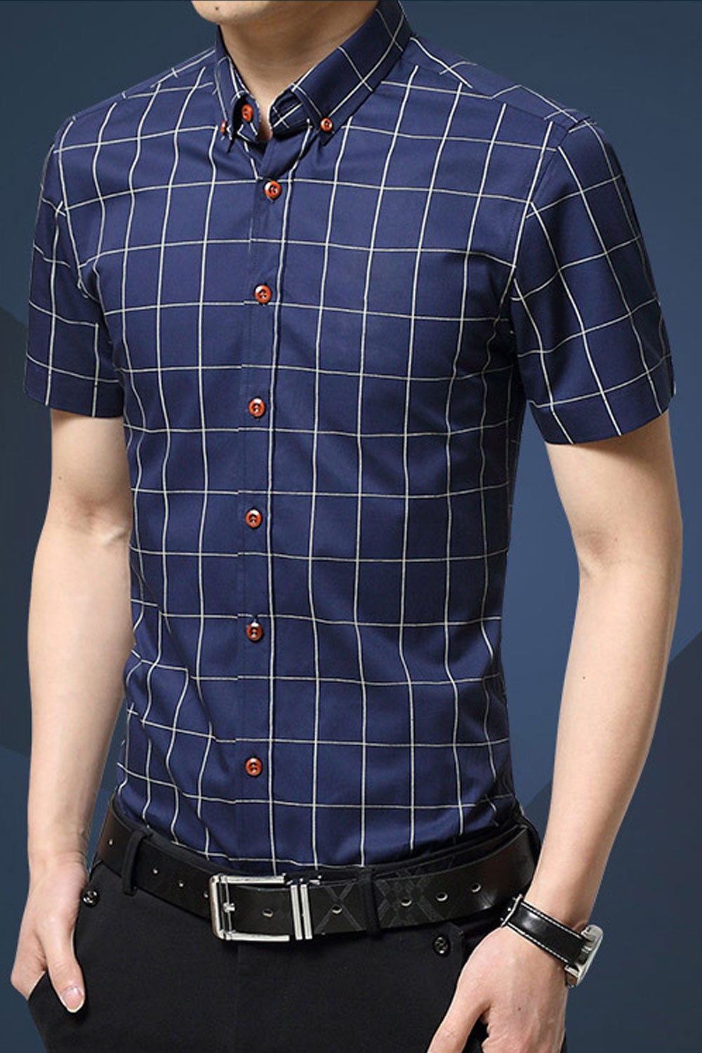 Ketty M,ore Men Superb Collar Neck Plaid Pattern Easy Button Closure Short Sleeve Summer Casual Shirt-C9267ZWS